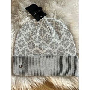 Kate Spade gray and white flower cuff beanie light winter hat